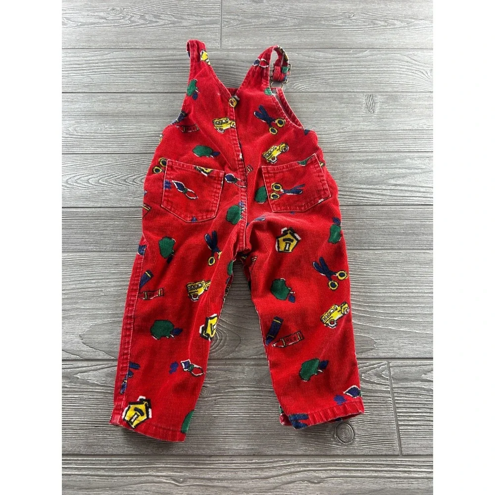 Vintage Carter's Corduroy Overalls Size 18 Mo. School Print 100% Cotton Red